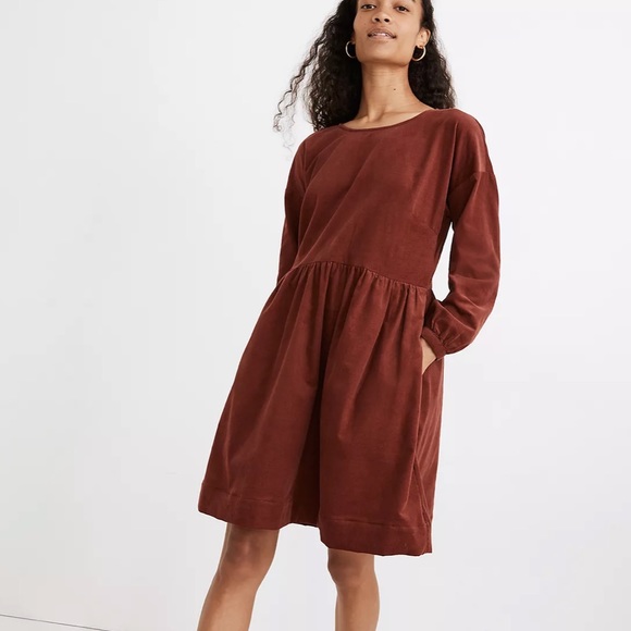 Madewell Dresses & Skirts - Madewell corduroy relaxed mini dress rusted burgundy